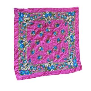 Vintage Echo Pink and Blue Floral Silk Scarf Medium Size